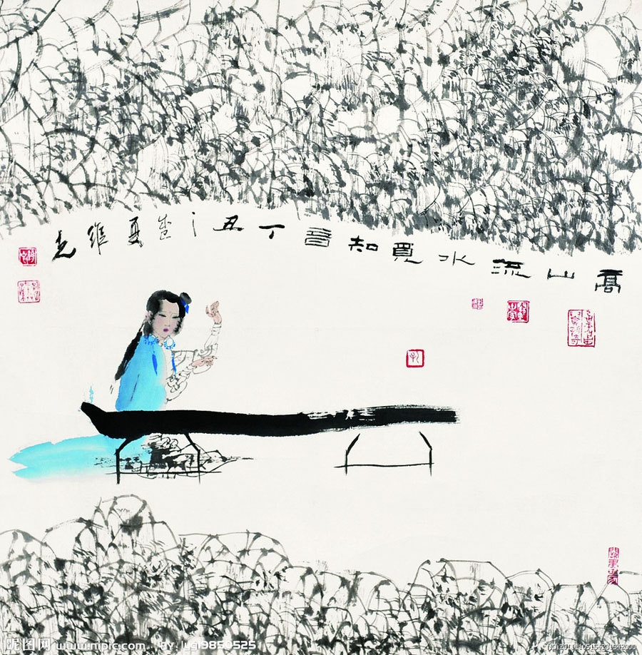 高山流水撫琴圖