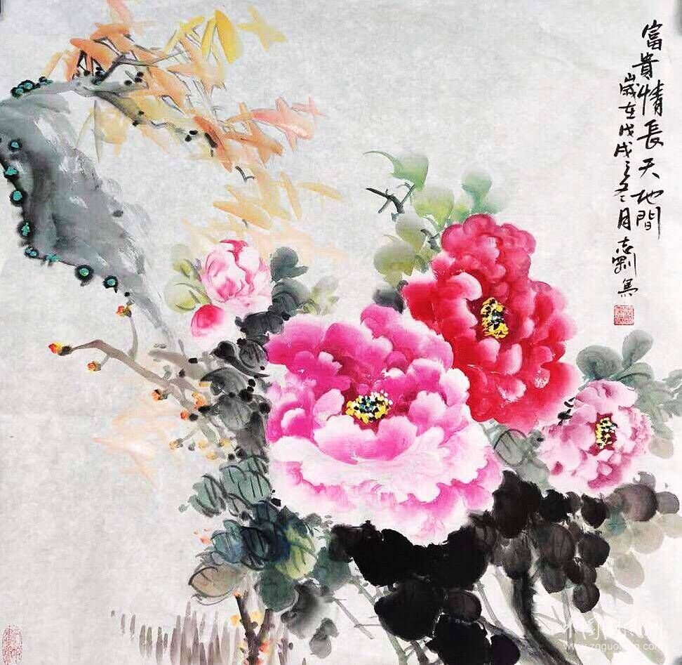 許志剛國畫作品（斗方牡丹）